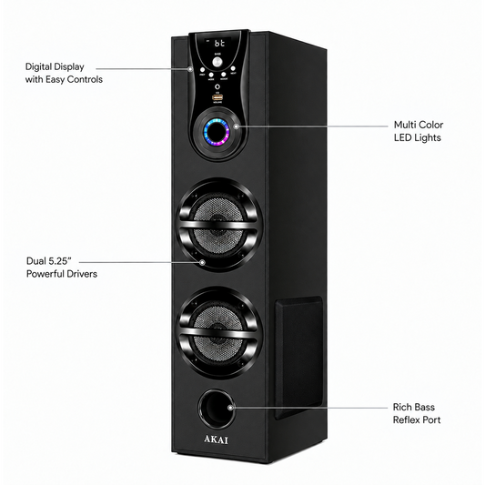 AKAI Tower Bluetooth Wireless Speaker 50W