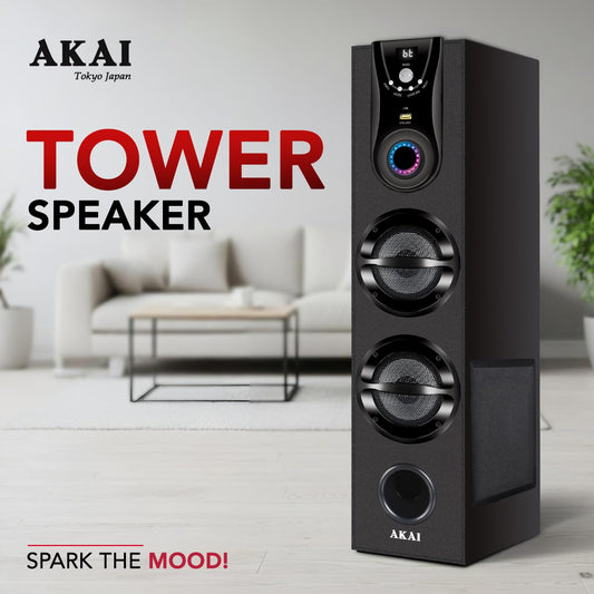 AKAI Tower Bluetooth Wireless Speaker 50W with Remote - 1 Year Warranty | Home Theater System 5.25" Woofer | Wired Mic, LED Display, Deep Bass, FM, AUX, USB | Supports TV, PC & Smartphone (HA-TS50)