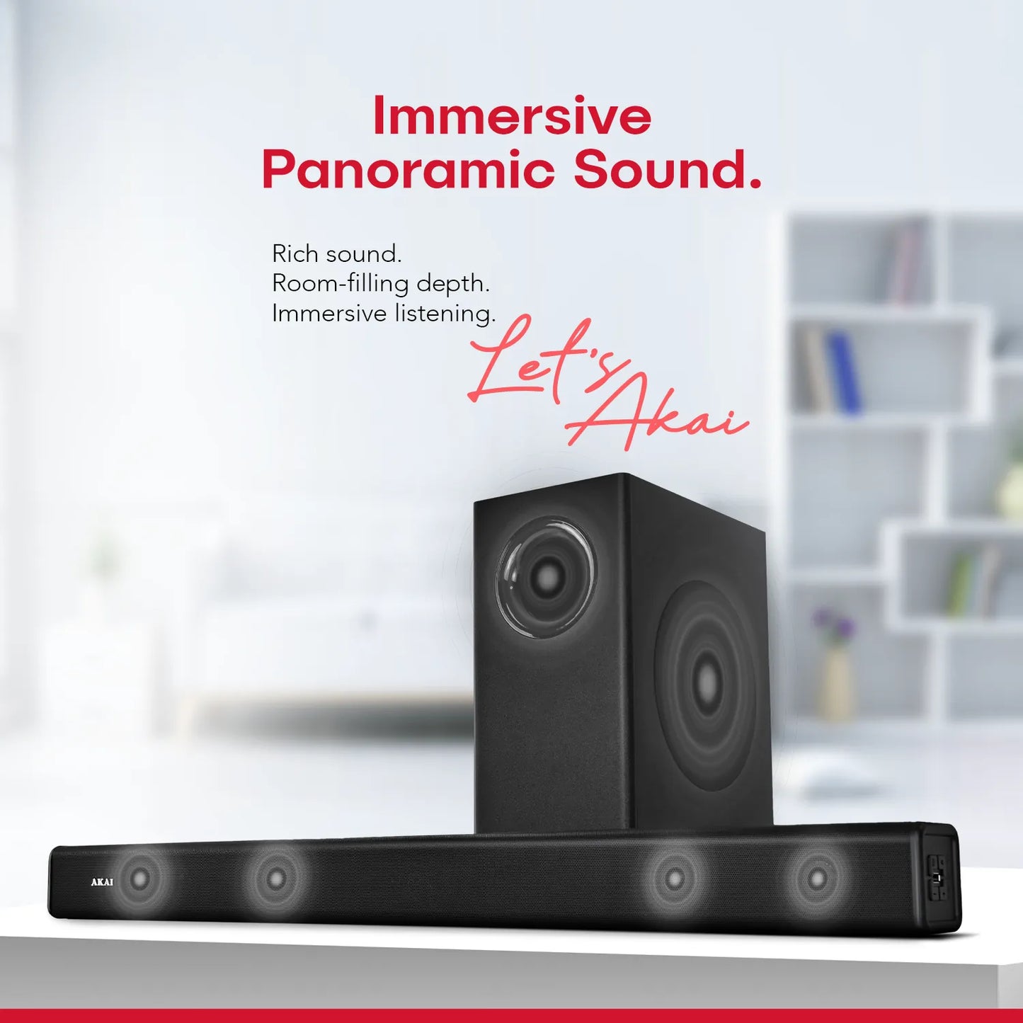 AKAI SB-140 2.1 Channel Soundbar Speaker with Wired Subwoofer |140W RMS |6.5'' Subwoofer | High Bass Performance |LED Display | Class D Amplifier