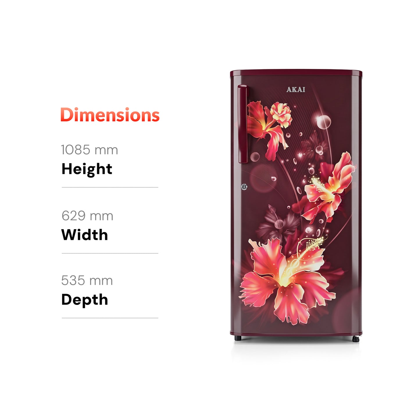 Akai 170L, 1 Star, Single Door Direct Cool Refrigerator (One Point Flower Wine) (AKDD1701-PPFW)