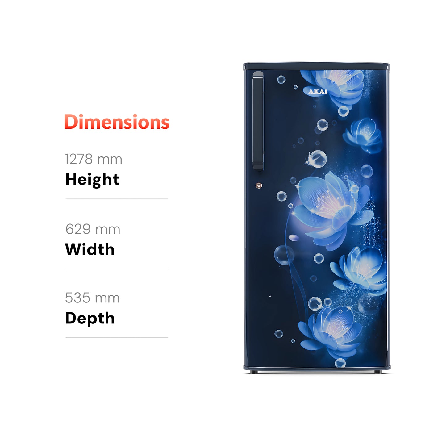 Akai 215L, 1 Star, Single Door Direct Cool Refrigerator (Continious Flower Blue) (AKDD2352-PCFB)
