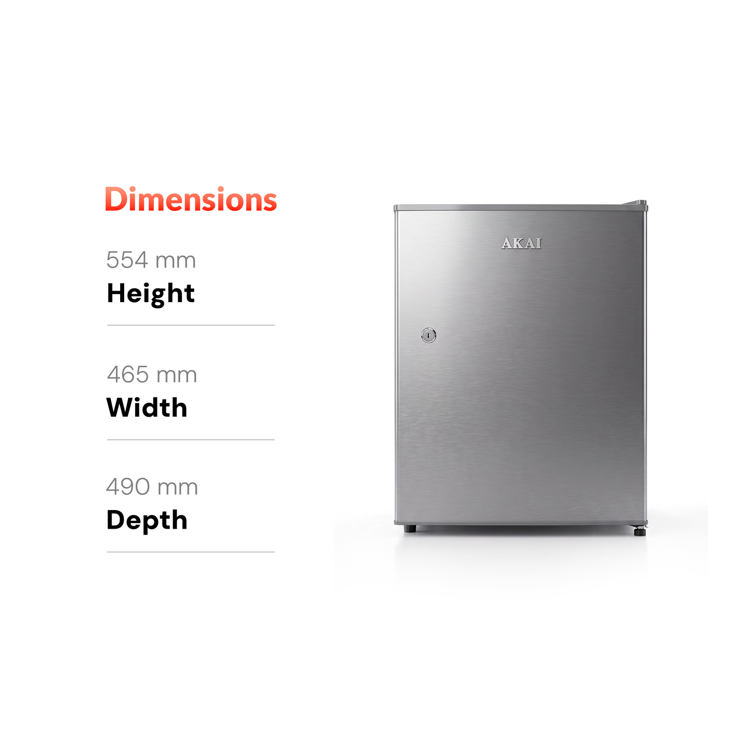 Akai 50L, 1 Star, Single Door Direct Cool Refrigerator (Hairline Grey Sliver) (AKDD502-PHLG)