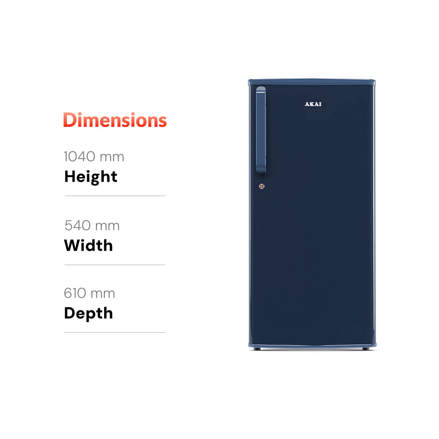 Akai 165L, 1 Star, Single Door Direct Cool Refrigerator (Solid Plain Blue)
