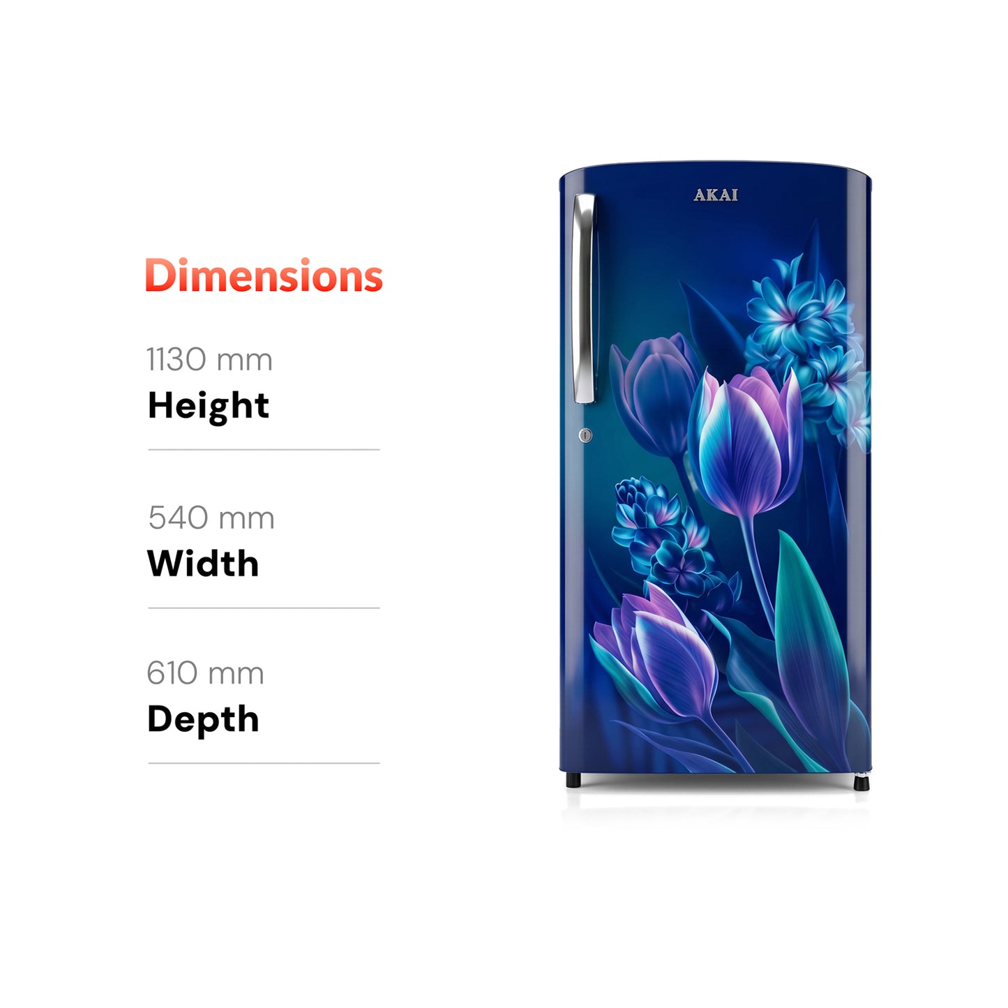 Akai 180L, 1 Star, Single Door Direct Cool Refrigerator (Point Flower Blue) (AKDE1801-CPFB)
