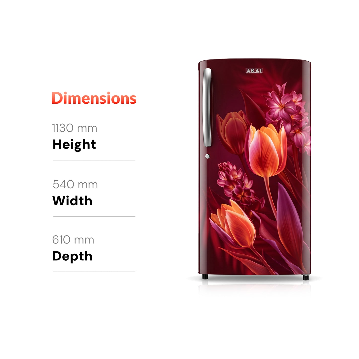 Akai 180L, 1 Star, Single Door Direct Cool Refrigerator (Point Flower Wine) (AKDE1801-CPFW)