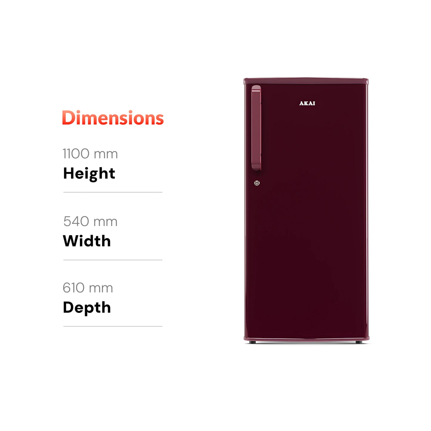 Akai 180L, 1 Star, Single Door Direct Cool Refrigerator (Solid Plain Wine) (AKDE1801-NSPW)