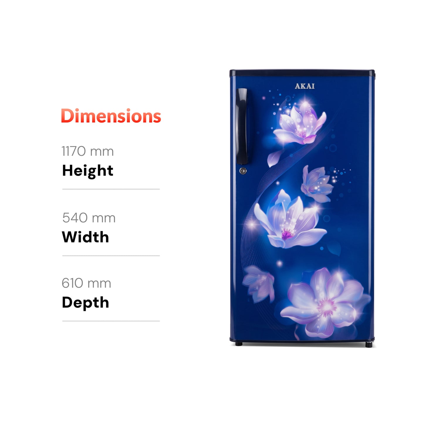 Akai 186L, 3 Star, Single Door Direct Cool Refrigerator (Point Flower Blue) (AKDE1903-NPFB)