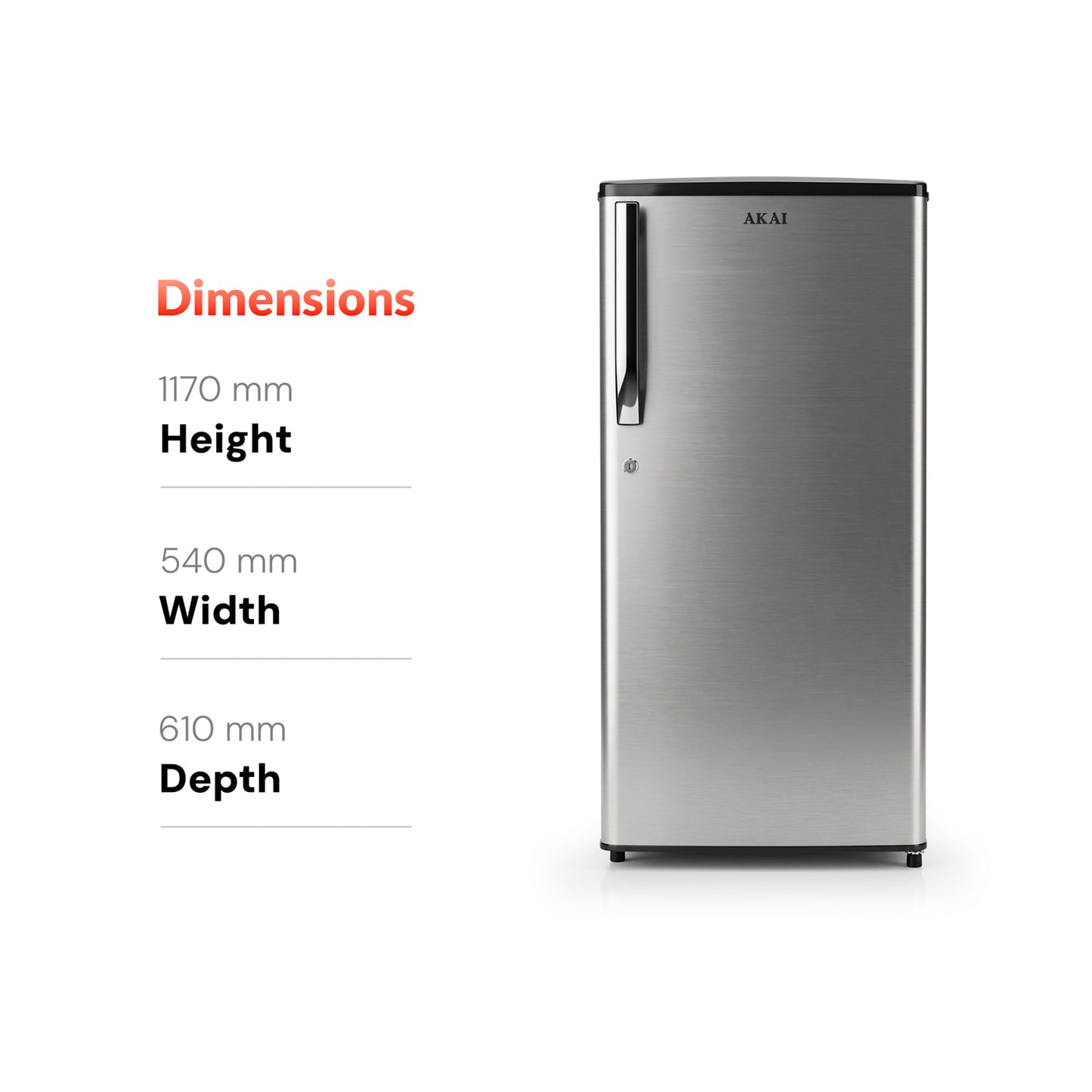 Akai 186L, 1 Star, Single Door Direct Cool Refrigerator (Stainless Steel) (AKDE1901-NSS)