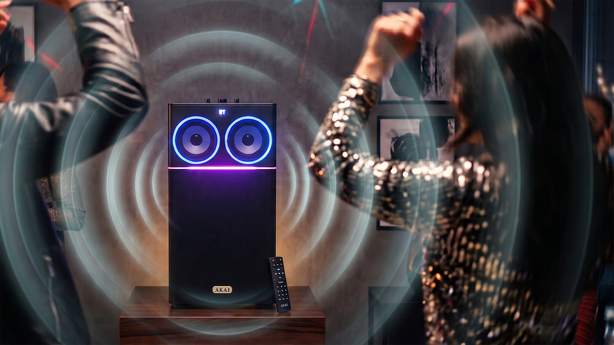 AKAI UltraBoom-100/ PM-100B Bluetooth Party Speaker with Dual Wireless Mic |100W RMS | 8'' Woofer | Karaoke | RGB LED Lights | Digital Display | FM
