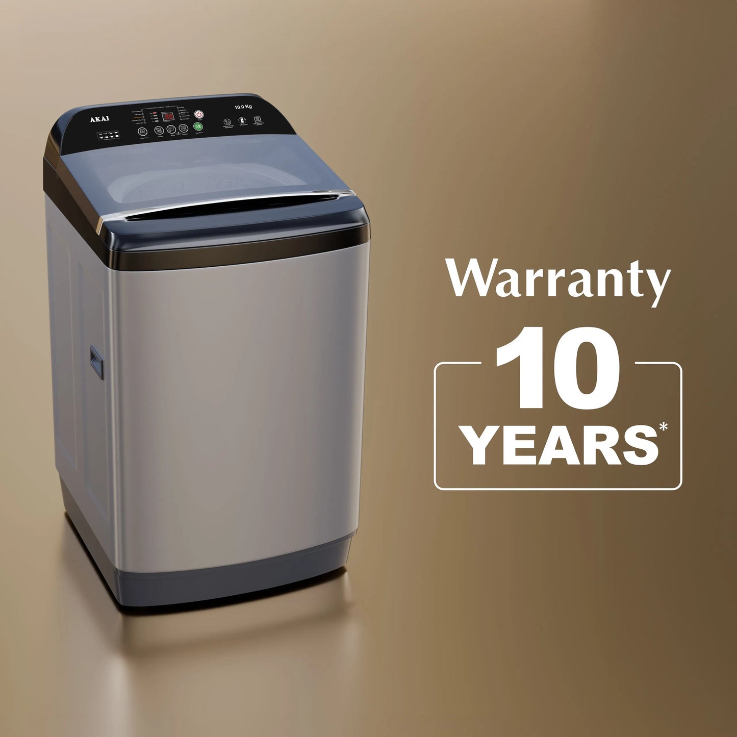 Akai 10Kg, 5 Star, Fully Automatic Top Load Washing Machine with In-Built Heater, Glass Lid, Inox Grey, AFT-100DGG-H
