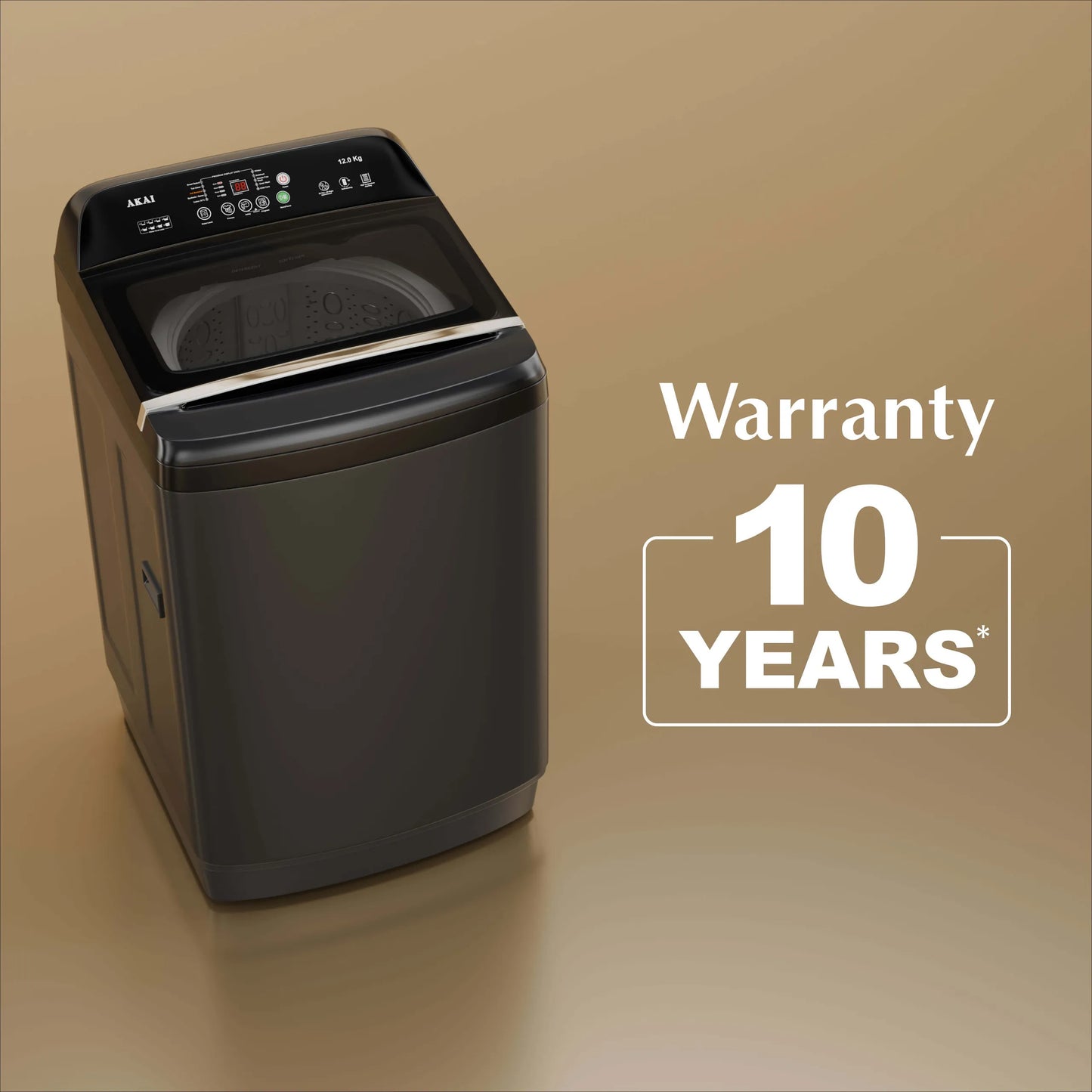 Akai 12Kg, 5 Star, Fully Automatic Top Load Washing Machine with In-Built Heater, Glass Lid, Mid Black, AFT-120DBG-H