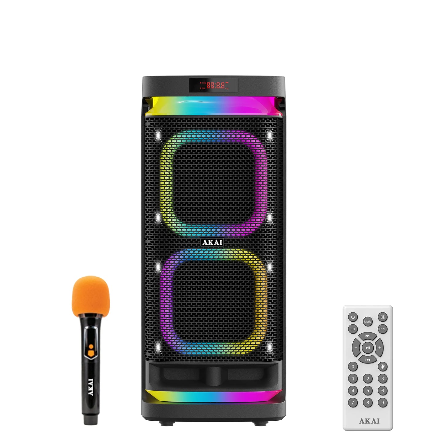 AKAI PM-2400Max Wireless Party Speaker |240W RMS | 10'' x 2 Woofer | Karaoke |Guitar Input | RGB LED Lights | Digital Display | TWS Function