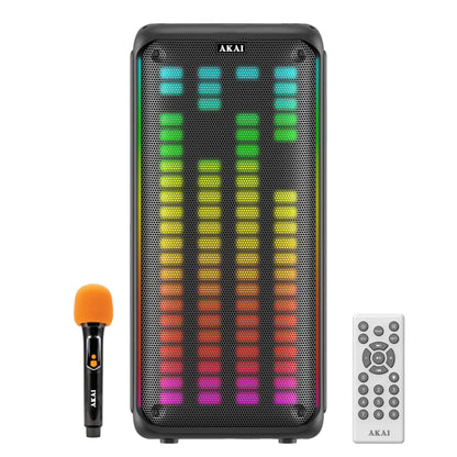 AKAI PM-1000 Ultra Party Speaker |100W RMS | 8'' x 2  Woofer | Karaoke |Wired Mic Socket | RGB LED Lights | Digital Display | TWS Function (AKPMPVI100U)