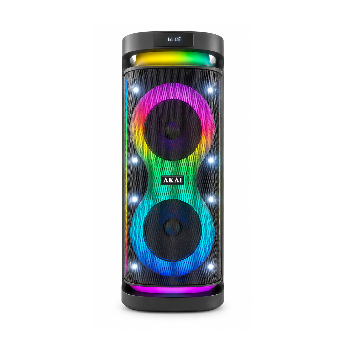 AKAI PM-2400 Turbo 240W RMS Portable Party Speaker with Dual 10" Woofers, Bluetooth 5.0, TWS & Rechargeable Wireless Mic