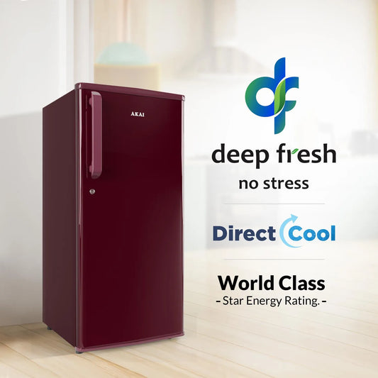 AKAI 190 (L) Direct Cool Single Door Refrigerator – Manual Defrost, Compact Home Fridge with LED Light, Crisper, R600a Gas, 1 Star-AKDD2102-PSPW| AKAI India