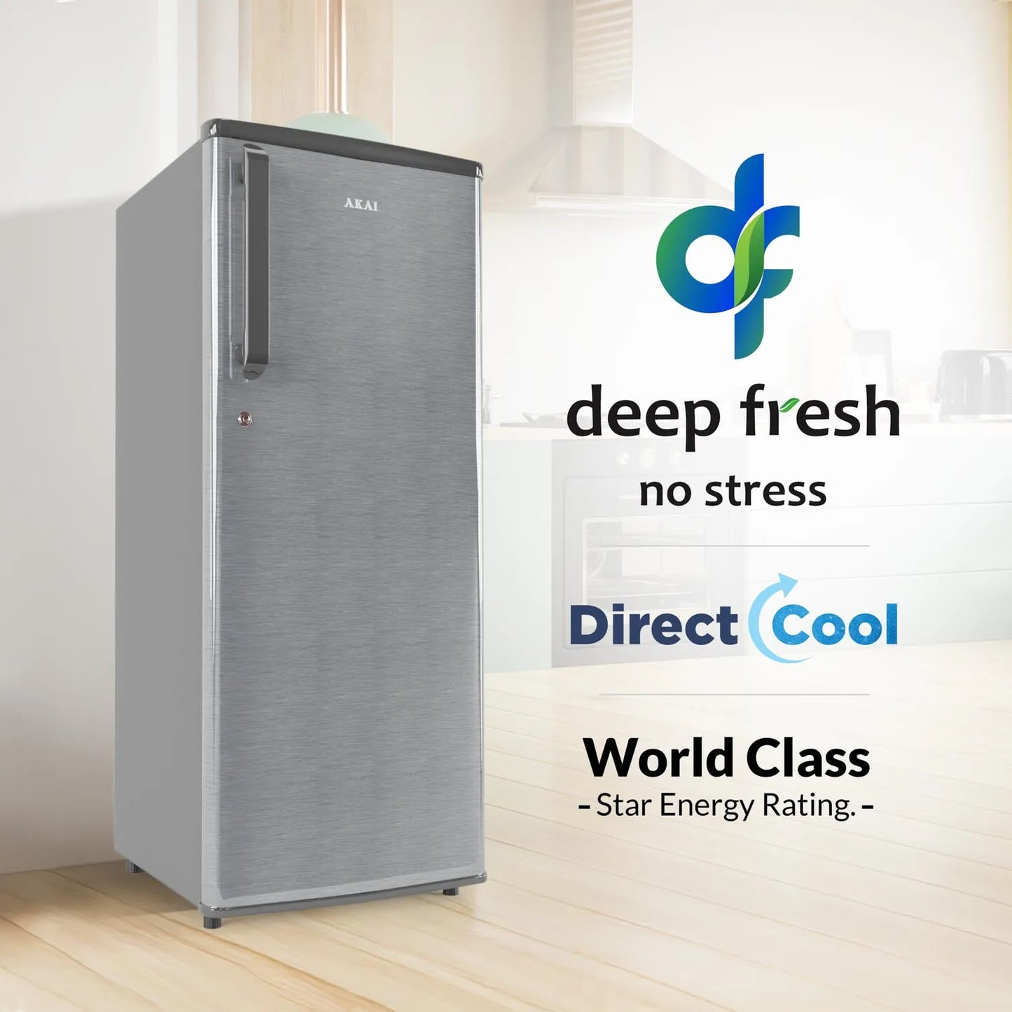 AKAI 215L Single Door Refrigerator – Direct Cool, Wide Voltage, Manual+Push Defrost, Soft Crisper, LED Light, Home Fridge, 3 Star AKDD2353-PHLG