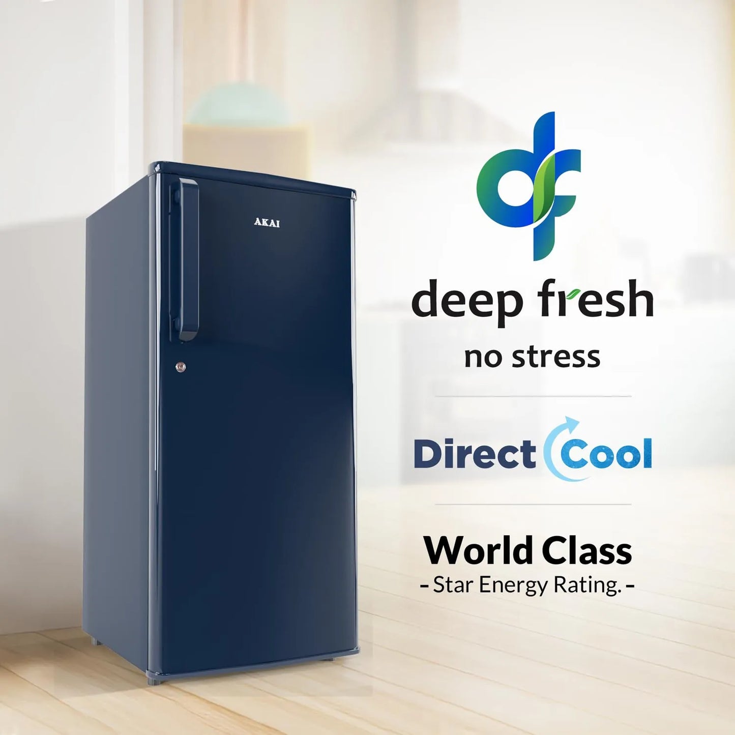 AKAI 190 (L) Direct Cool Single Door Refrigerator – Manual Defrost, Compact Home Fridge with LED Light, Crisper, R600a Gas, 1 Star-AKDD2102-PSPB| AKAI India