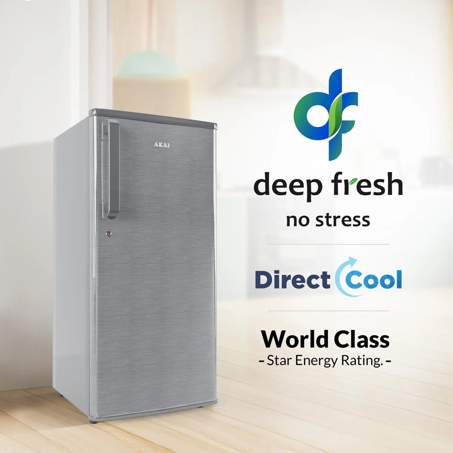 AKAI 190 (L) Direct Cool Single Door Refrigerator – Manual Defrost, Compact Home Fridge with LED Light, Crisper, R600a Gas, 1 Star-AKDD2102-PHLG| AKAI India
