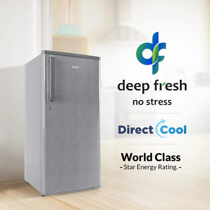 AKAI 190 (L) Direct Cool Single Door Refrigerator – Manual Defrost, Compact Home Fridge with LED Light, Crisper, R600a Gas, 1 Star-AKDD2102-PHLG| AKAI India