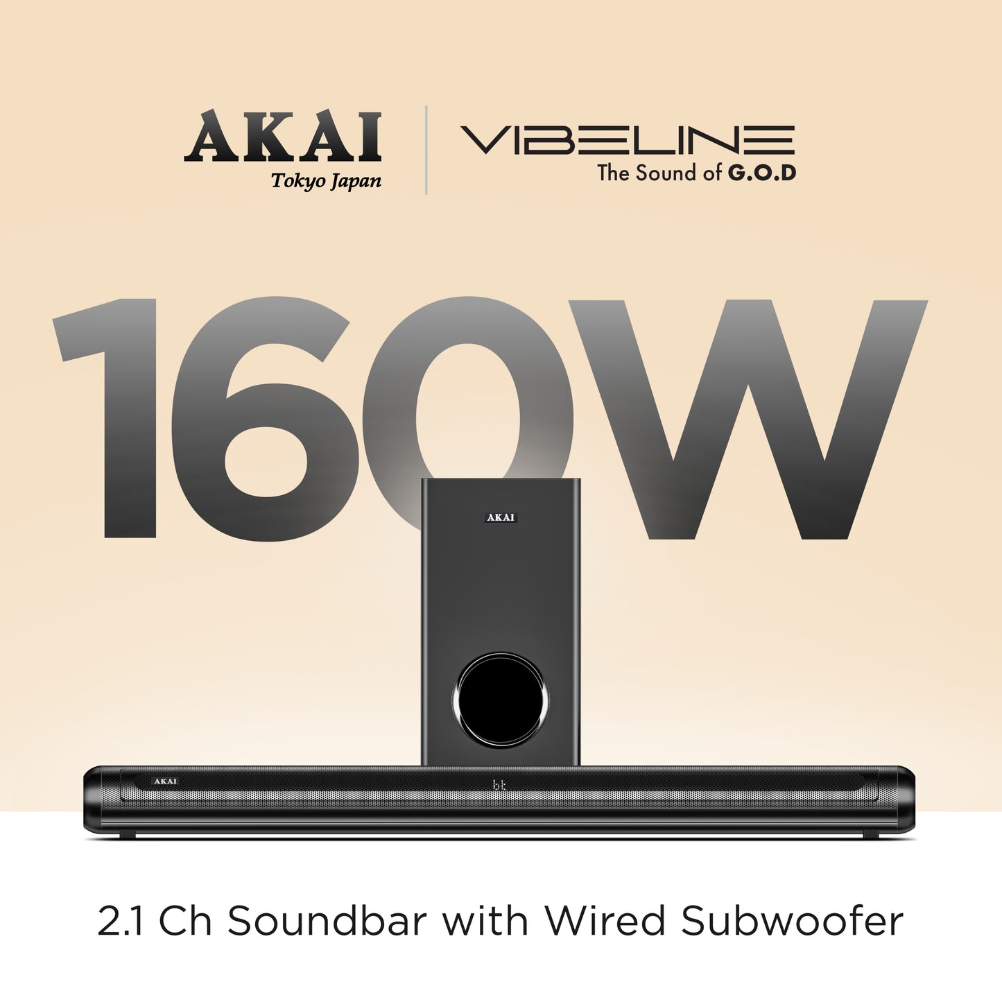 AKAI Soundbar Home Theatre 160W with Remote - 1 Year Warranty | 2.1 Channel Sound Bar with 6.5" Sub-Woofer | HDMI ARC, V5.3 Bluetooth, USB, Aux Input | Supports TV, PC & Smartphone (SB-160/SigmaX-160)
