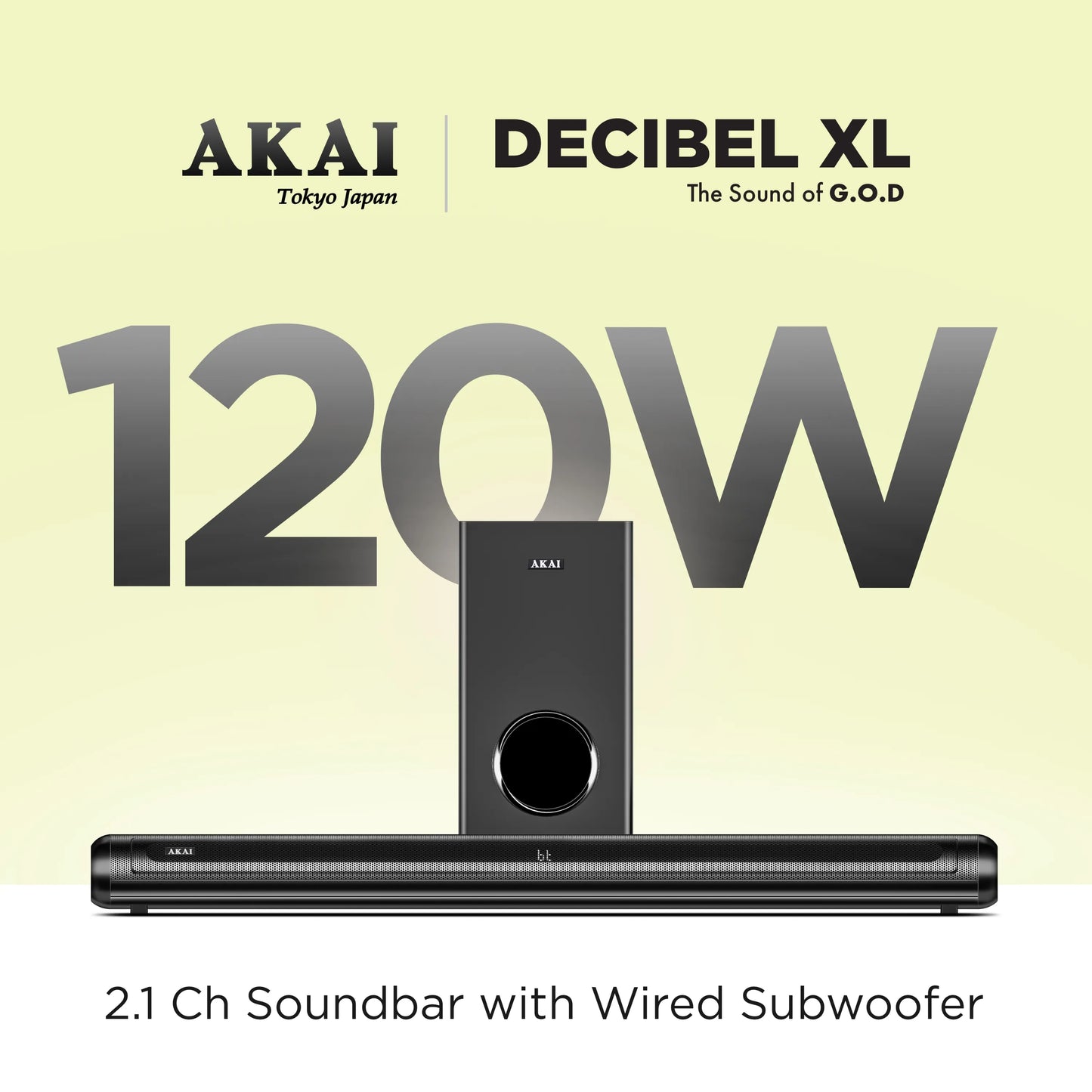 AKAI SB-120 Pro 2.1 Channel Soundbar Speaker with Wired Subwoofer |120W RMS |5.25'' Subwoofer | High Bass Performance |LED Display | Class D Amplifier