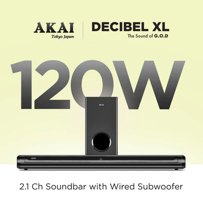 AKAI SB-120 Pro 2.1 Channel Soundbar Speaker with Wired Subwoofer |120W RMS |5.25'' Subwoofer | High Bass Performance |LED Display | Class D Amplifier