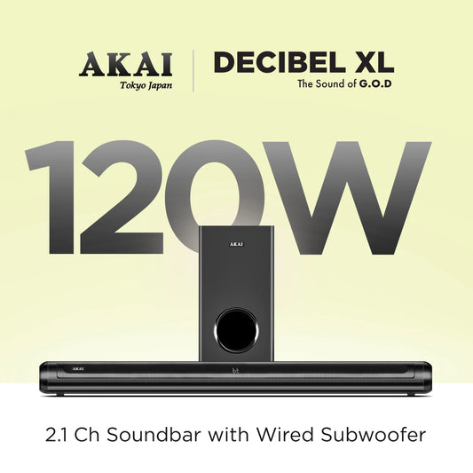 AKAI SB-120 Pro 2.1 Channel Soundbar Speaker with Wired Subwoofer |120W RMS |5.25'' Subwoofer | High Bass Performance |LED Display | Class D Amplifier