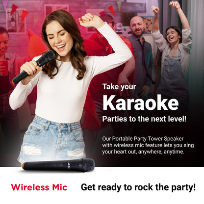 AKAI PartyMate Pro 60W RMS Portable Bluetooth Trolley Speaker with Remote - 1 Year Warranty, Inbuilt 4000 mAh Battery, Karaoke, Outdoor Speaker, Wireless Mic, USB, AUX, USB, 8" Driver (PM-60T) (AKPMTCT60C)