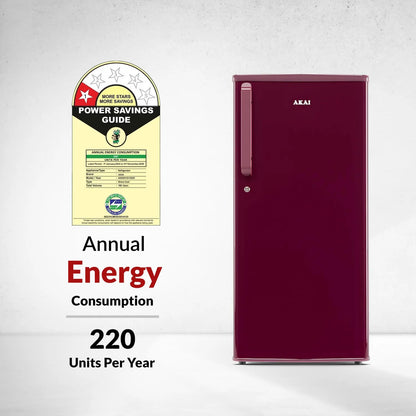 AKAI 190 (L) Direct Cool Single Door Refrigerator – Manual Defrost, Compact Home Fridge with LED Light, Crisper, R600a Gas, 1 Star-AKDD2102-PSPW| AKAI India