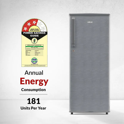 AKAI 230L Single Door Refrigerator – Direct Cool, Wide Voltage, Manual+Push Defrost, Soft Crisper, LED Light, Home Fridge, 2 Star-AKDD2502-PHLG| AKAI India