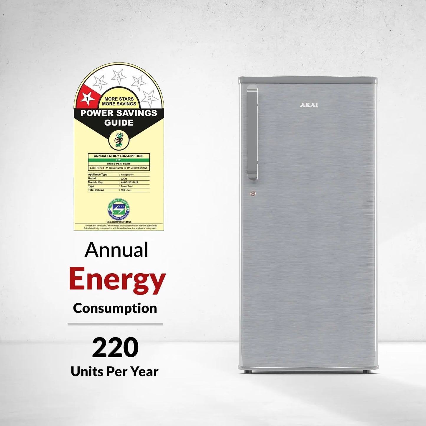 AKAI 190 (L) Direct Cool Single Door Refrigerator – Manual Defrost, Compact Home Fridge with LED Light, Crisper, R600a Gas, 1 Star-AKDD2102-PHLG| AKAI India