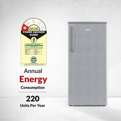 AKAI 190 (L) Direct Cool Single Door Refrigerator – Manual Defrost, Compact Home Fridge with LED Light, Crisper, R600a Gas, 1 Star-AKDD2102-PHLG| AKAI India