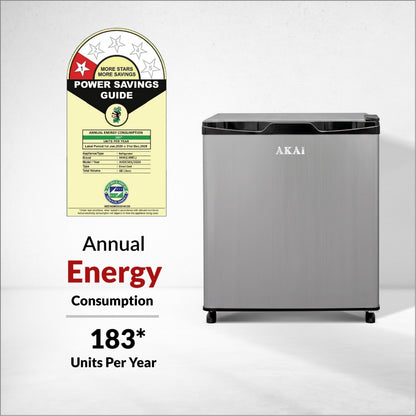 Akai 48L, 1 Star, Single Door Direct Cool Refrigerator (Hairline Grey Sliver) (AKDE501-NHLS)
