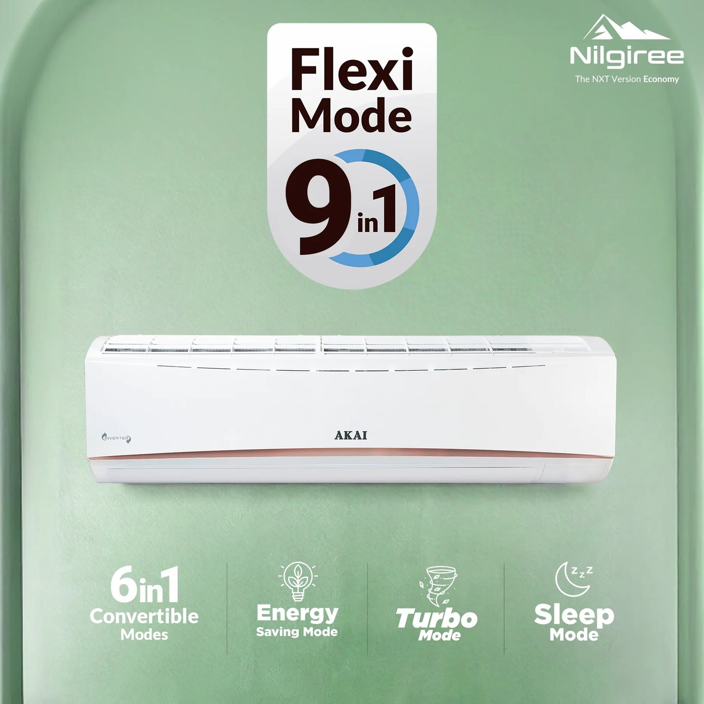 Akai Nilgiree 1.5 Ton 3-Star Inverter AC, Flexi Mode 9-in-1, (Cools at 55°C degrees, 100% Copper, AKSI-183EPQA, 2026 Model)