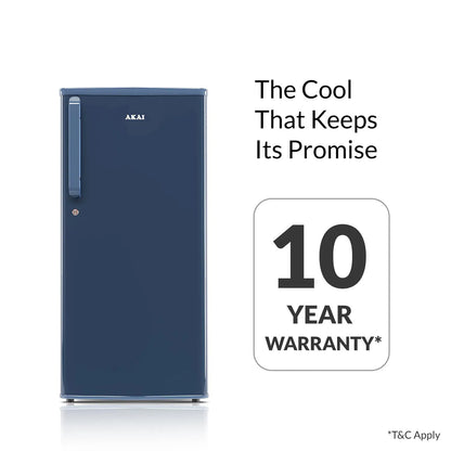 AKAI 190 (L) Direct Cool Single Door Refrigerator – Manual Defrost, Compact Home Fridge with LED Light, Crisper, R600a Gas, 1 Star-AKDD2102-PSPB| AKAI India