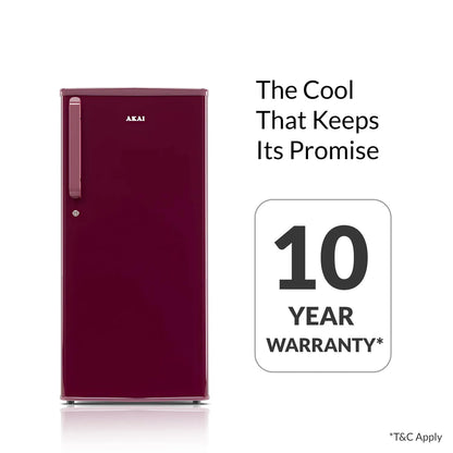AKAI 190 (L) Direct Cool Single Door Refrigerator – Manual Defrost, Compact Home Fridge with LED Light, Crisper, R600a Gas, 1 Star-AKDD2102-PSPW| AKAI India