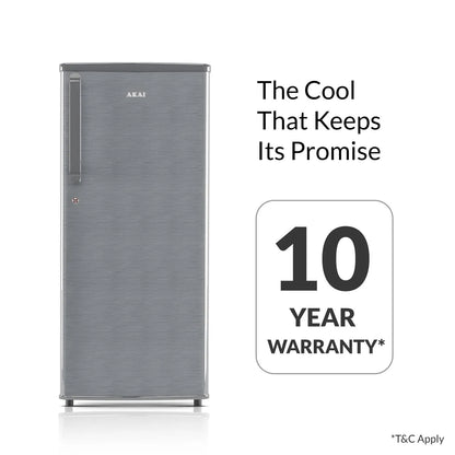 AKAI 215L Single Door Refrigerator – Direct Cool, Wide Voltage, Manual+Push Defrost, Soft Crisper, LED Light, Home Fridge, 3 Star AKDD2353-PHLG