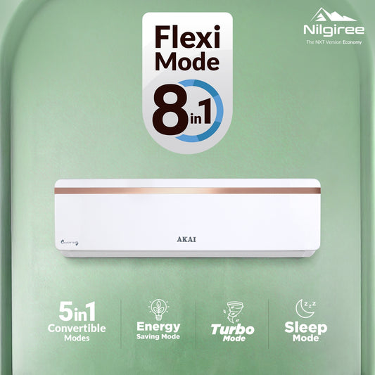 Akai Nilgiree 1.5 Ton 3-Star Inverter AC, Flexi Mode 8-in-1, (Cools at 55°C degrees, 100% Copper, AKSI-183PQE, 2026 Model)
