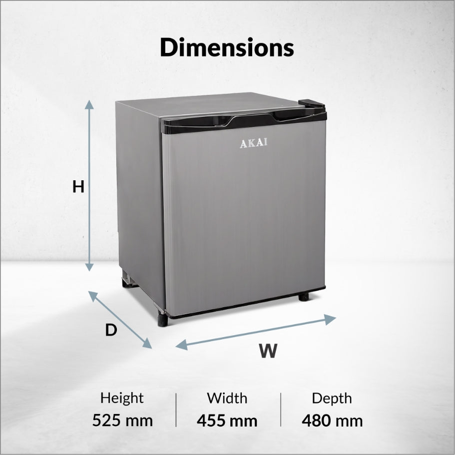Akai 48L, 1 Star, Single Door Direct Cool Refrigerator (Hairline Grey Sliver) (AKDE501-NHLS)