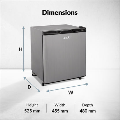 Akai 48L, 1 Star, Single Door Direct Cool Refrigerator (Hairline Grey Sliver) (AKDE501-NHLS)