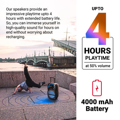 AKAI PartyMate Pro 60W RMS Portable Bluetooth Trolley Speaker with Remote - 1 Year Warranty, Inbuilt 4000 mAh Battery, Karaoke, Outdoor Speaker, Wireless Mic, USB, AUX, USB, 8" Driver (PM-60T) (AKPMTCT60C)