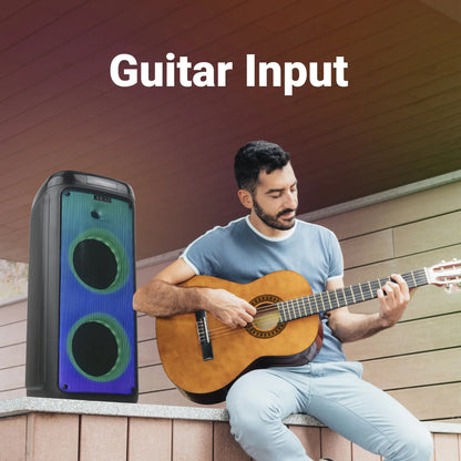 AKAI PM-100P Bluetooth Party Speaker with Dual Wireless Mic |100W RMS | Dual 8'' Woofer | Karaoke | Fire LED Lights | Digital Display