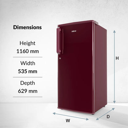 AKAI 190 (L) Direct Cool Single Door Refrigerator – Manual Defrost, Compact Home Fridge with LED Light, Crisper, R600a Gas, 1 Star-AKDD2102-PSPW| AKAI India