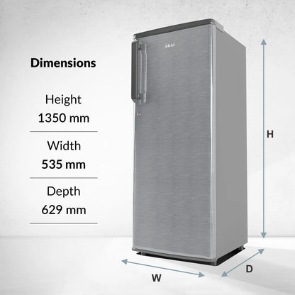 AKAI 230L Single Door Refrigerator – Direct Cool, Wide Voltage, Manual+Push Defrost, Soft Crisper, LED Light, Home Fridge, 2 Star-AKDD2502-PHLG| AKAI India