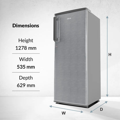 AKAI 215L Single Door Refrigerator – Direct Cool, Wide Voltage, Manual+Push Defrost, Soft Crisper, LED Light, Home Fridge, 3 Star AKDD2353-PHLG