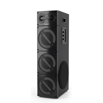 AKAI TWS-800 Max Tower Speaker with Wired Mic | 80W RMS Powerful Sound | Dual 4 Inch Speakers + 8 Inch Woofer | Bluetooth, USB, AUX, FM | Multicolor LED Lights | Karaoke & Bass Control Digital Display