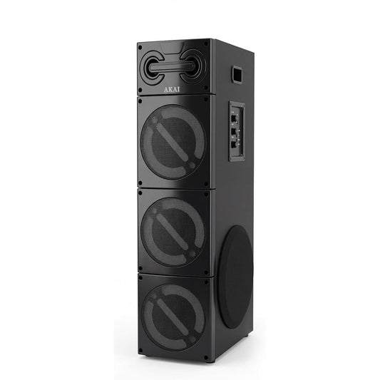 AKAI TWS-800 Max Tower Speaker with Wired Mic | 80W RMS Powerful Sound | Dual 4 Inch Speakers + 8 Inch Woofer | Bluetooth, USB, AUX, FM | Multicolor LED Lights | Karaoke & Bass Control & Digital Display