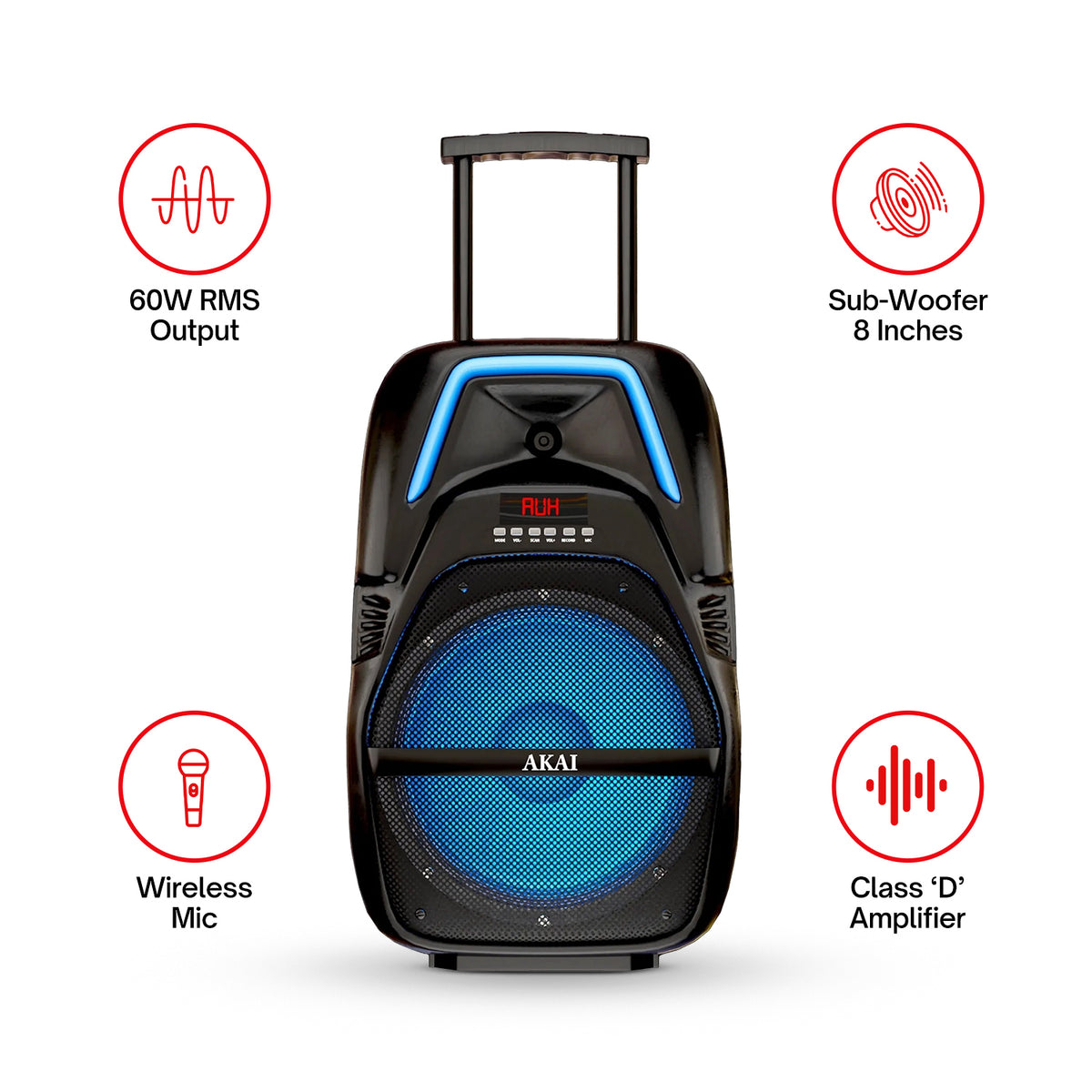 AKAI PartyMate Pro 60W RMS Portable Bluetooth Trolley Speaker