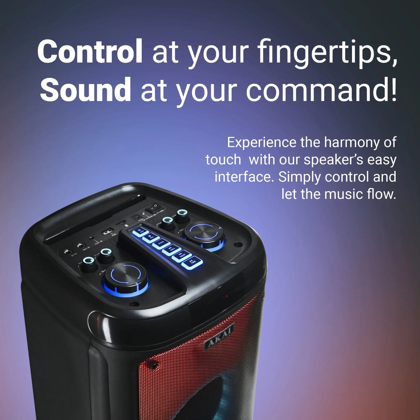 AKAI PM-100P Bluetooth Party Speaker with Dual Wireless Mic |100W RMS | Dual 8'' Woofer | Karaoke | Fire LED Lights | Digital Display
