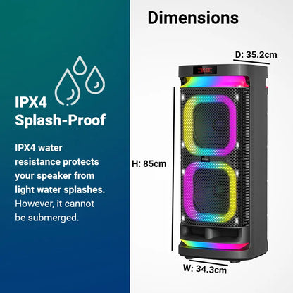 AKAI PM-2400Max Wireless Party Speaker |240W RMS | 10'' x 2 Woofer | Karaoke |Guitar Input | RGB LED Lights | Digital Display | TWS Function